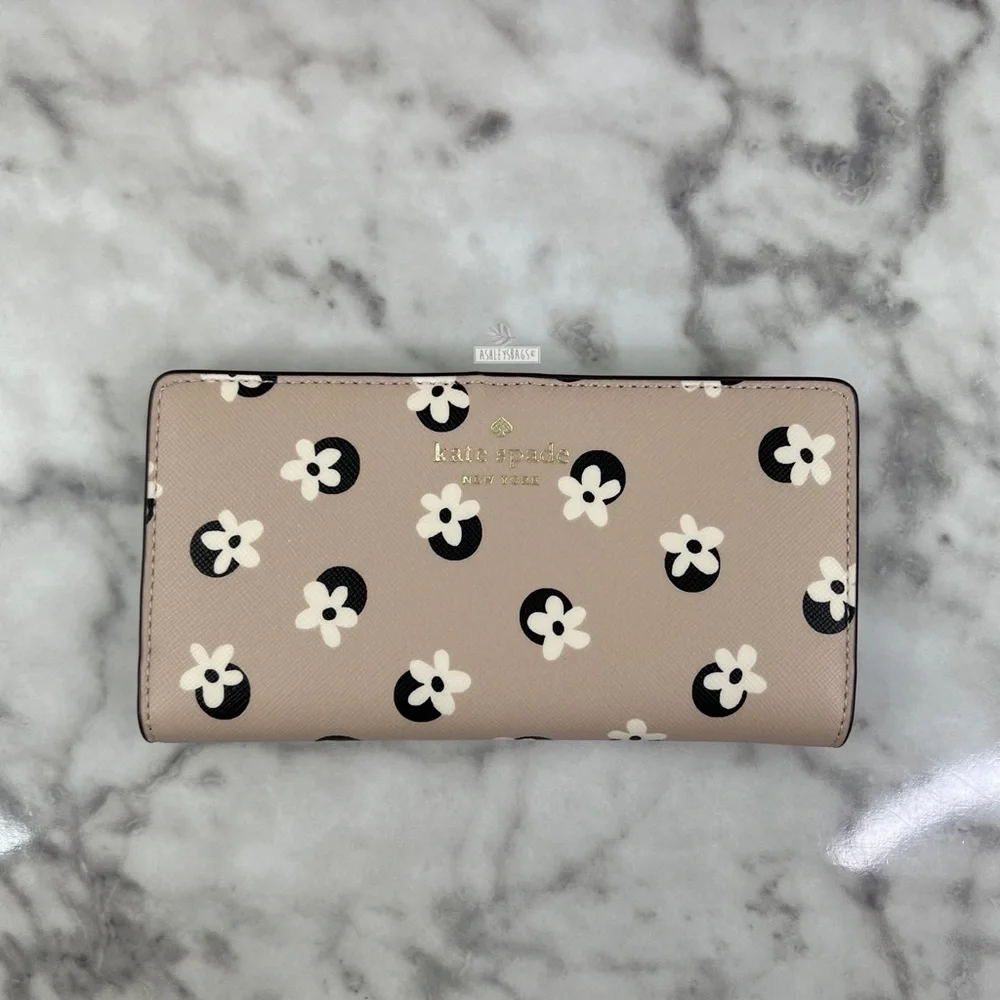 Kate Spade Floral Polka Dot Print Tote & Large Slim Bifold Wallet Neutral Multi - Picture 10 of 13